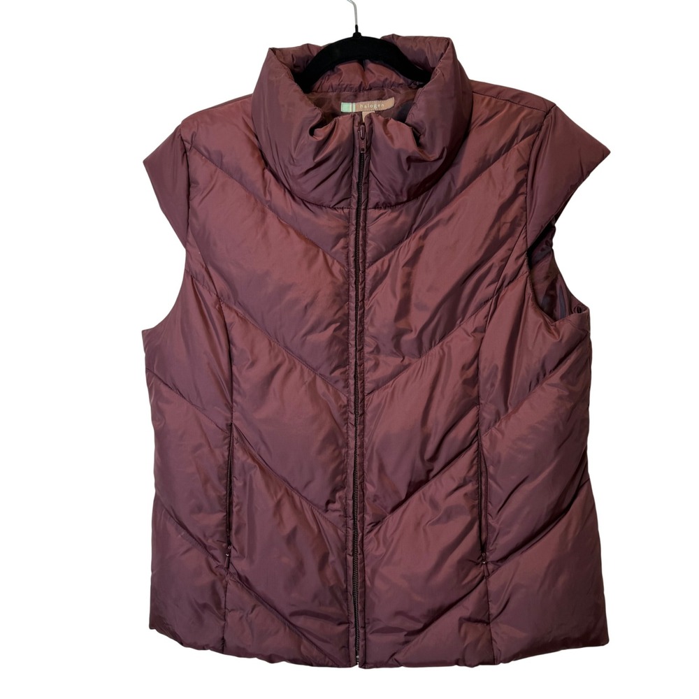 Halogen Women's Burgundy Down Fill Puffer Vest Sleeveless Quilted Large L